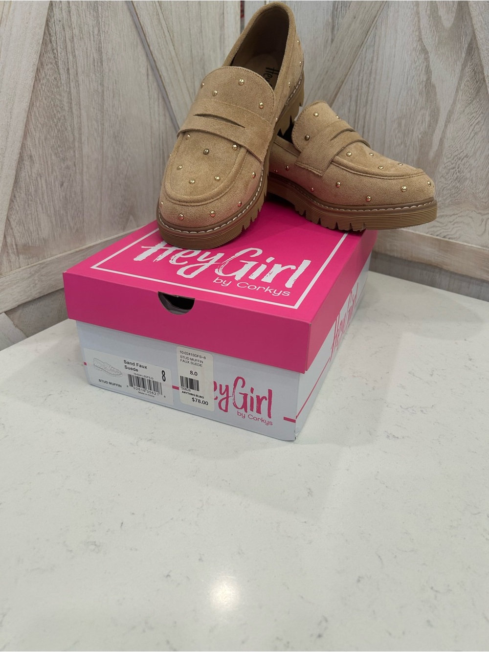 Corkys Sand Faux Suede Studded Loafers